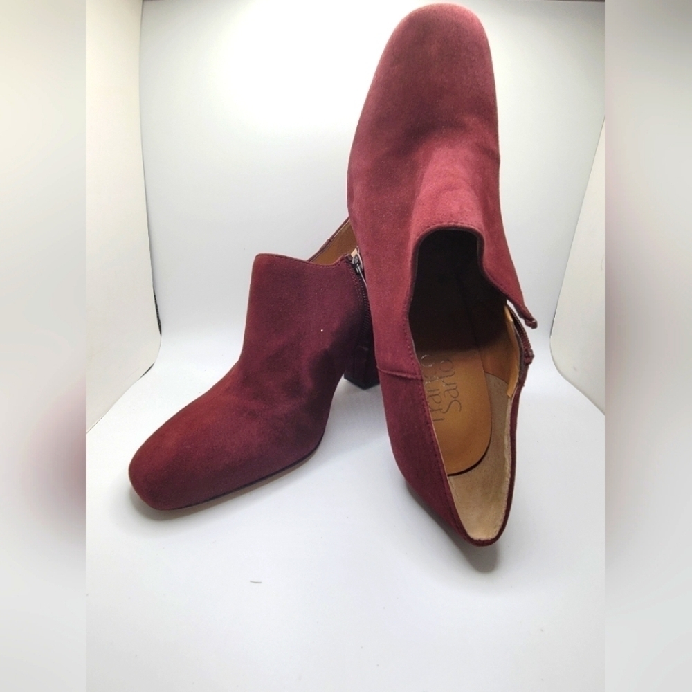 Franco Sarto Sz 10M Leather Suede Block Heel 3.5" Burgundy Zip Up Ankle Bootie
